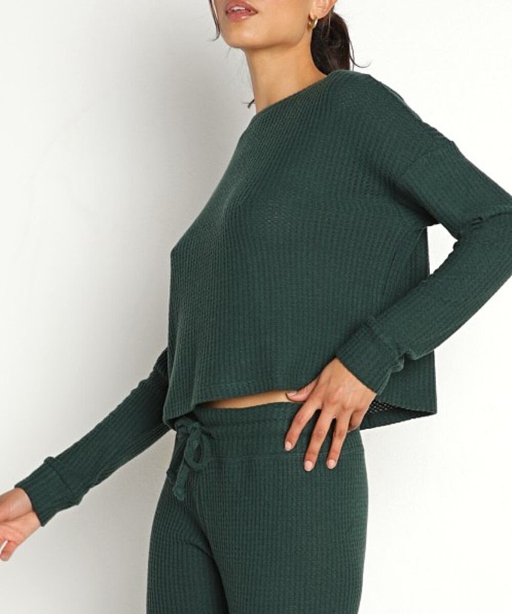 Beyond Yoga Brushed Up Sweater Cropped Relaxed Athletic Forest Green Pine Size S